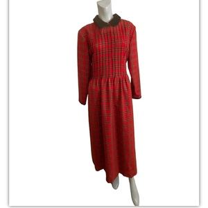 Vintage New!!  Sz 14 Misty Lane plaid dress velvet collar USA‎ MADE